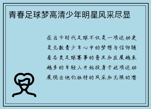 青春足球梦高清少年明星风采尽显